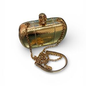 Alexander McQueen Gold Python Skull Box Clutch Bag